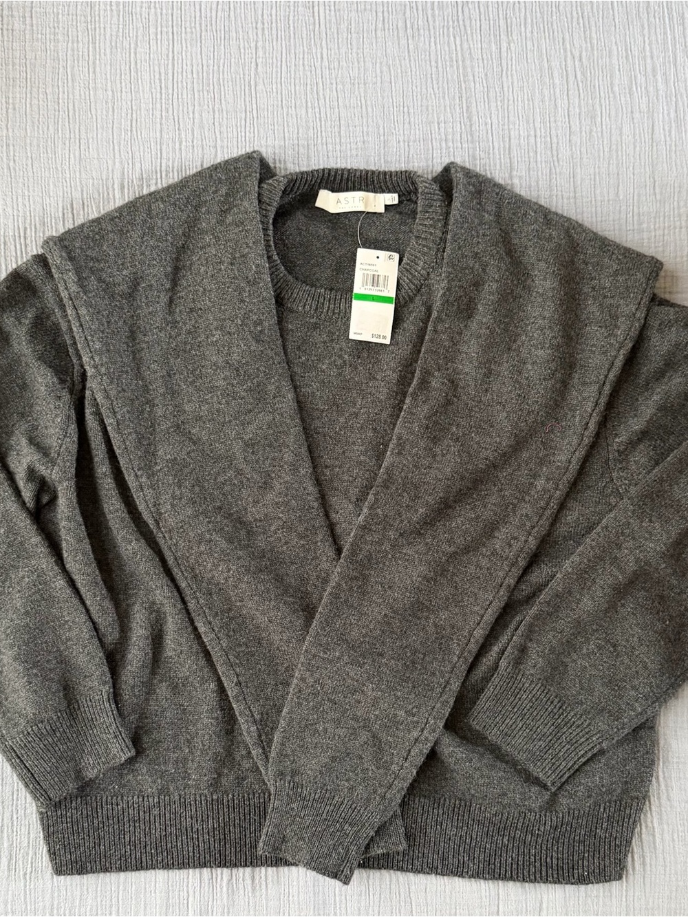 Astr Charcoal Gray Ribbed Shawl Collar Cardigan